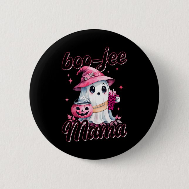 Boujee Boo Jee Spooky Ghost Pink Halloween Pumpkin 6 Cm Round Badge (Front)
