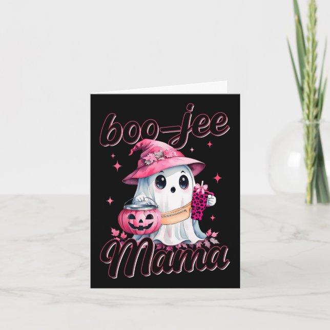 Boujee Boo Jee Spooky Ghost Pink Halloween Pumpkin Card (Front)
