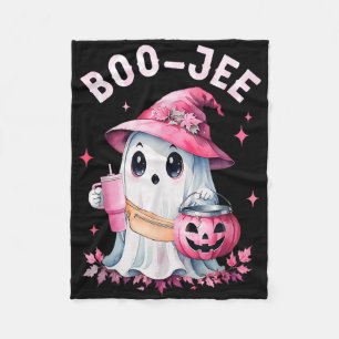 Boujee Boo Jee Spooky Ghost Pink Halloween Pumpkin Fleece Blanket