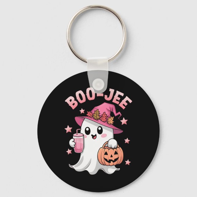 Boujee Boo Jee Spooky Ghost Pink Halloween Pumpkin Key Ring (Front)