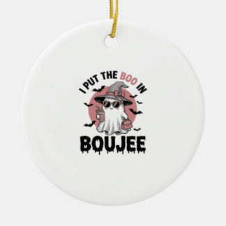Boujee Ghost Halloween Vintage Engraving Design_1 Ceramic Ornament