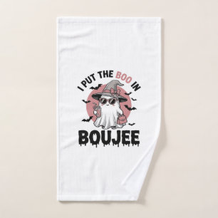 Boujee Ghost Halloween Vintage Engraving Design_1 Hand Towel