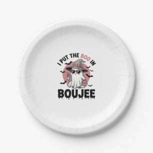 Boujee Ghost Halloween Vintage Engraving Design_1 Paper Plate