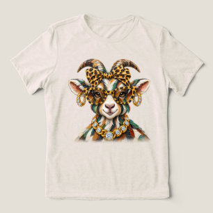 Boujee Glam Goat Leopard Rhinestone Fashion Tri-Blend Shirt