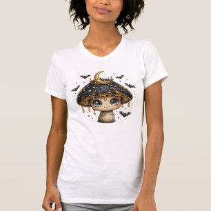Boujee Gothic Moon Mushroom - Gold Drip Bat Crown T-Shirt