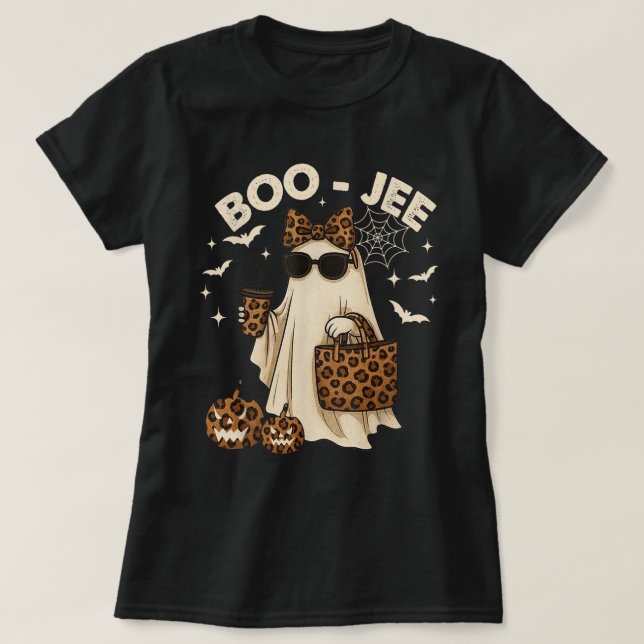 Boujee Leopard Ghost Halloween Girl Tee (Design Front)