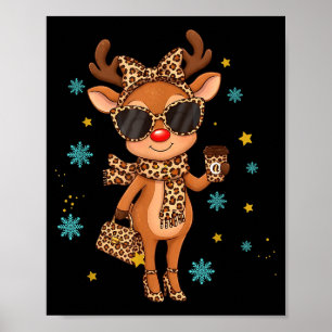 Boujee Reindeer Christmas Leopard Funny Gift Women Poster
