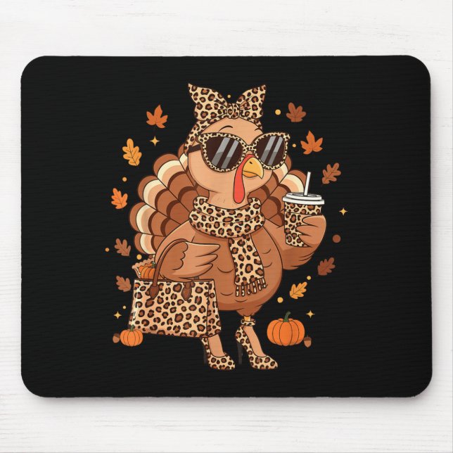 Boujee Turkey Leopard Preppy Fall Thanksgiving Pum Mouse Pad (Front)
