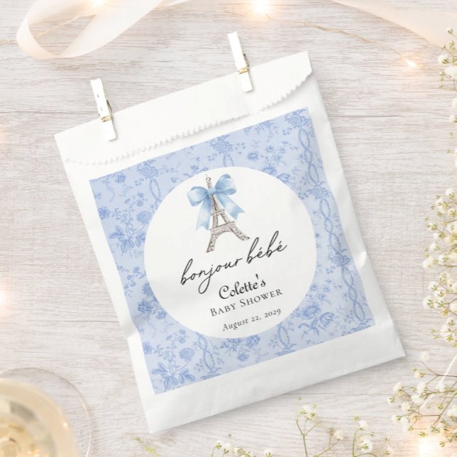 Boujour Bebe Paris French Toile Blue Baby Shower Favour Bag (Creator Uploaded)