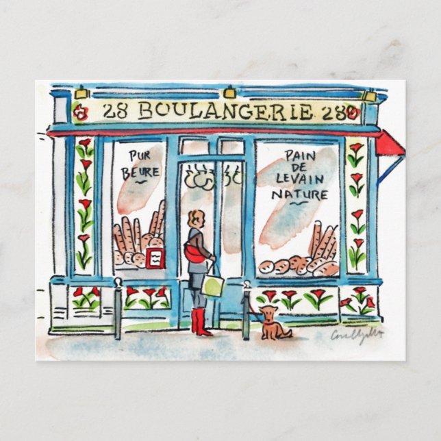 BOULANGERIE 28 Paris watercolor Postcard (Front)