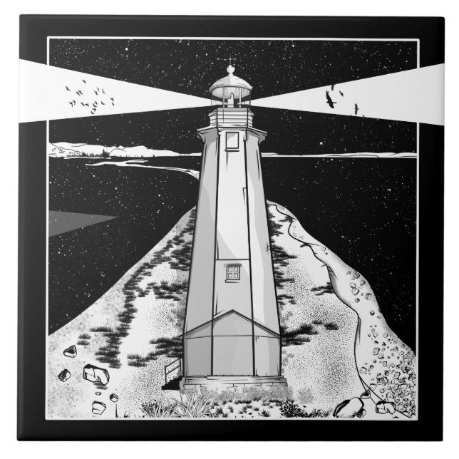 Boulder Bank Lighthouse Ceramic Tile (Front)