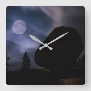 Boulder by Moonlight Yosemite National Park Square Wall Clock