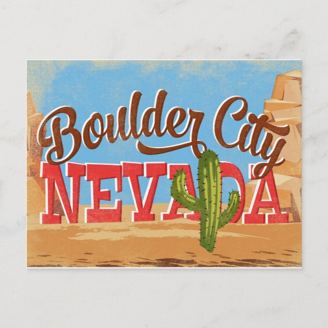 Boulder City Nevada Cartoon Desert Vintage Travel Postcard (Front)