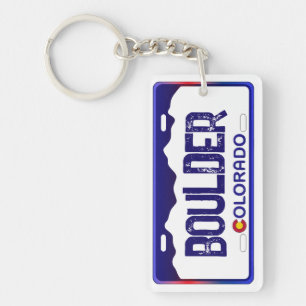 Boulder Colorado blue license plate keychain