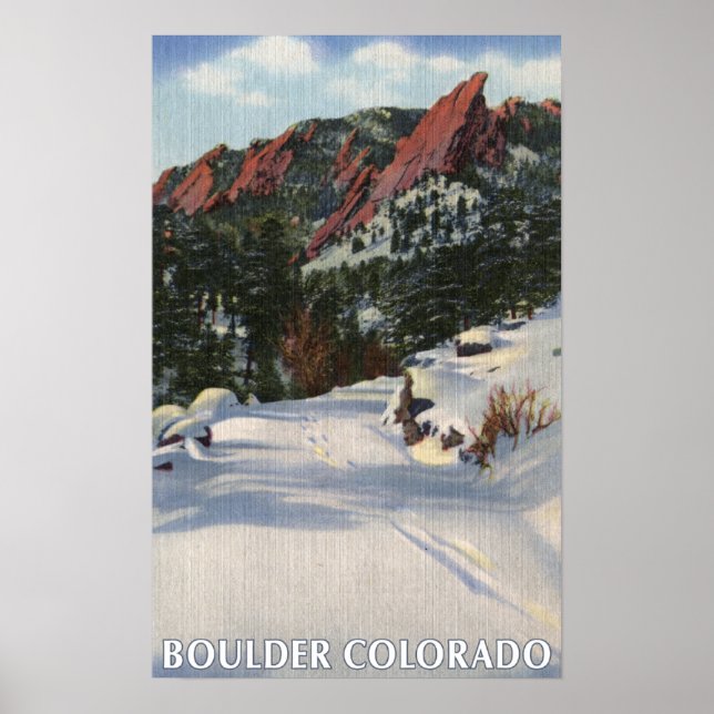 Boulder, Colorado - Flatirons in Winter Poster (Front)