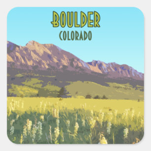 Boulder Colorado Flatirons Mountains Vintage Square Sticker