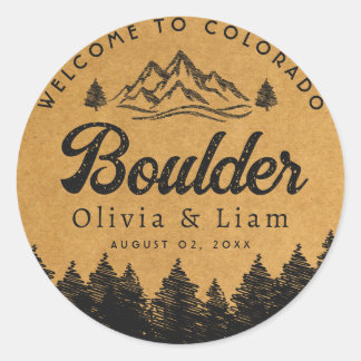 Boulder Colorado Wedding Minimalist Welcome Classic Round Sticker