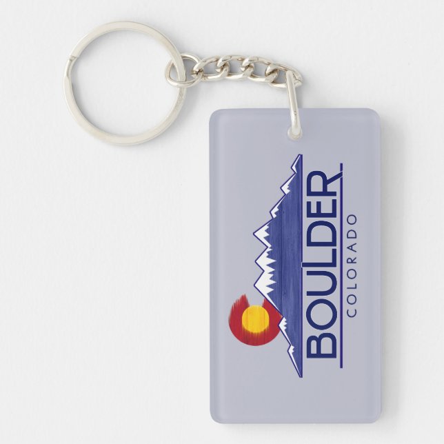 Boulder Colorado wood mountains keychain (Front)