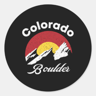 Boulder Flatirons Colorado Flag Climbing Biking Hi Classic Round Sticker