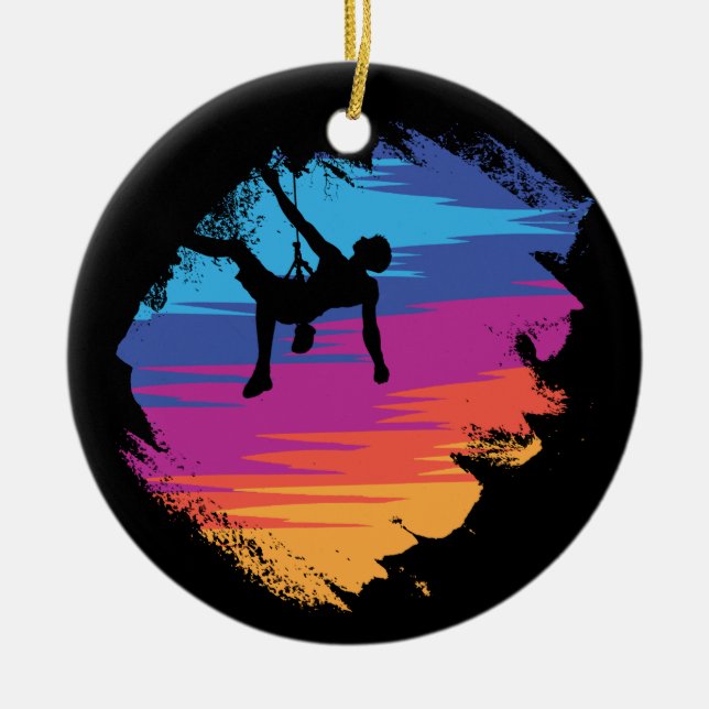 Bouldering - Distressed Retro Rock Climbing Ceramic Ornament (Front)