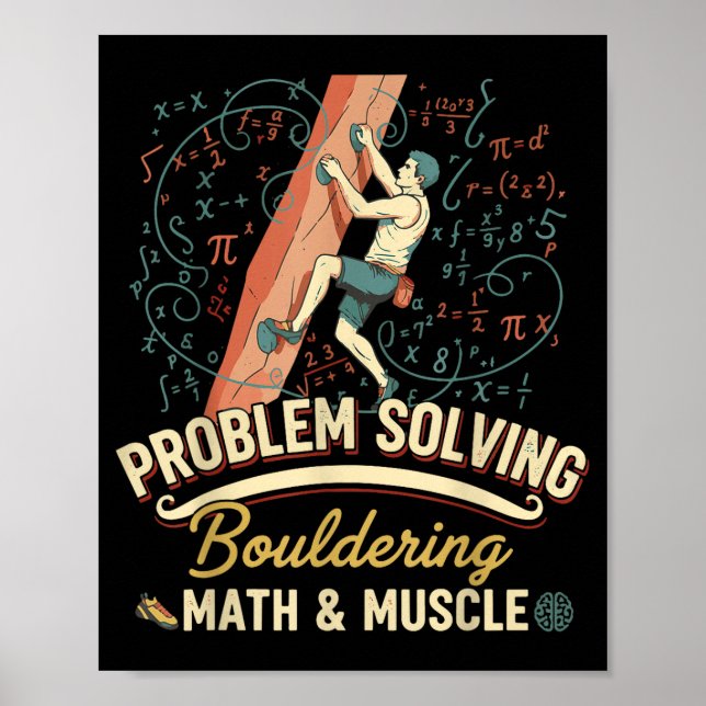 Bouldering Math &amp; Muscle Problem Solving Climb Poster (Front)