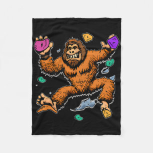 Bouldering Sasquatch Mountain Climber Bigfoot Rock Fleece Blanket