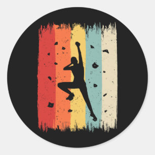 Bouldering Vintage Rock Climbing Retro Men Climber Classic Round Sticker