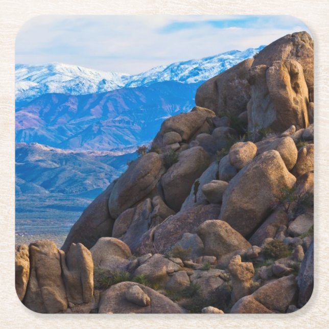 Boulders and Mountains Square Paper Coaster (Front)