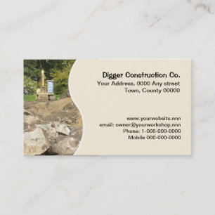 Boulders and yellow excavator business card