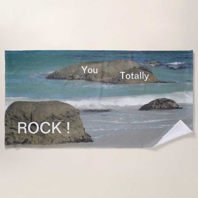 Boulders Beach Cust. Funny Text Beach Towel (Front)