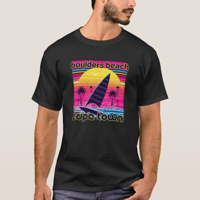 Boulders Beach Retro 80s Style Souvenir Beach T-Shirt (Front)
