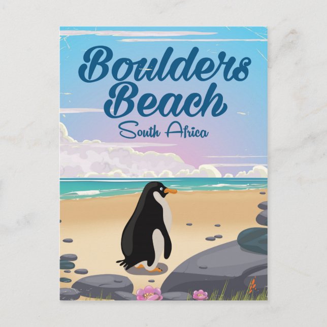 boulders beach South africa cartoon travel posyer Postcard (Front)