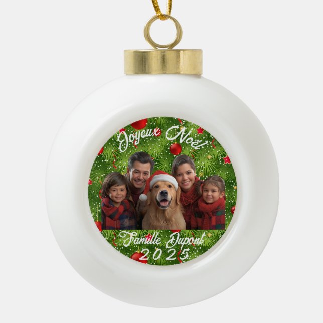 Boule de Noël Photo Famille Personnalisée Ceramic Ball Christmas Ornament (Front)