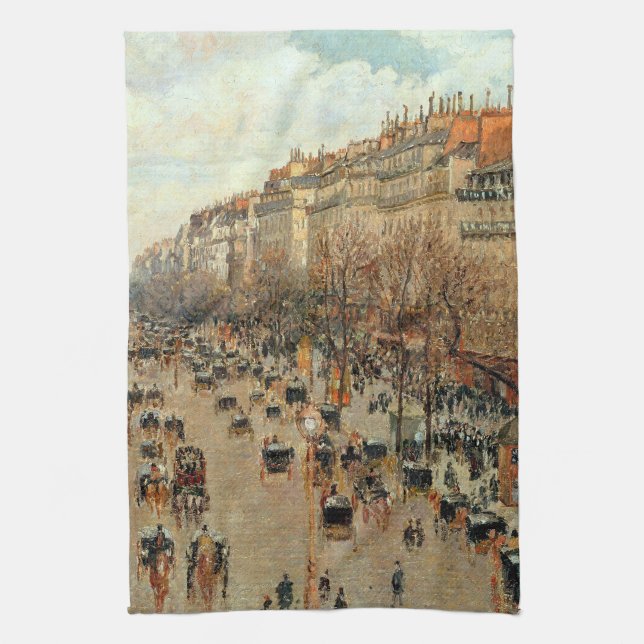 Boulevard Montmartre-Eremitage Camille Pissarro   Tea Towel (Vertical)