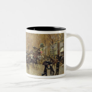 Boulevard Poissonniere in the Rain, c.1885 Two-Tone Coffee Mug