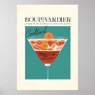 Boulevardier Cocktail Classic Recipe Poster