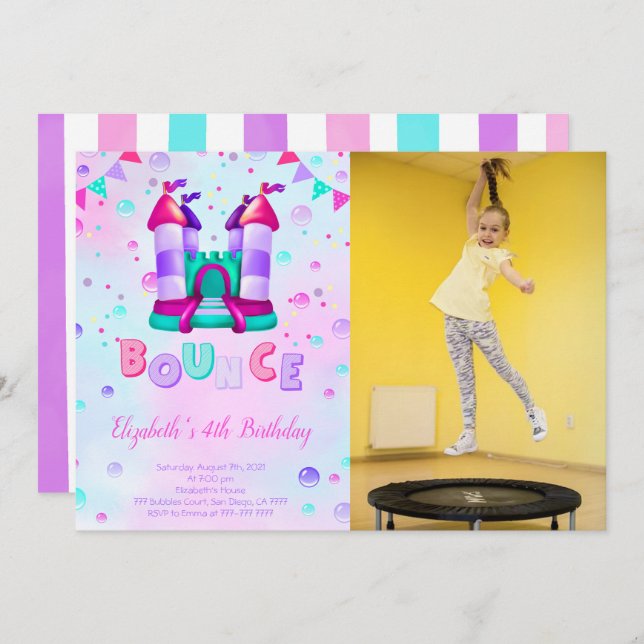 Bounce Birthday Photo Invitation (Front/Back)