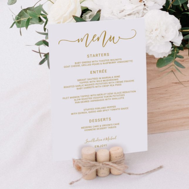 Bounce Calligraphy Swirly (Flat Gold) Wedding Menu (Creator Uploaded)