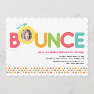 Bounce House Birthday Invitation Photo Card Pink