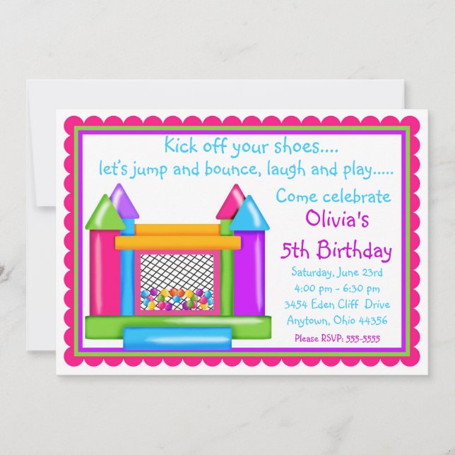 Bounce House Birthday Invitations- Girl Colours Invitation (Front)