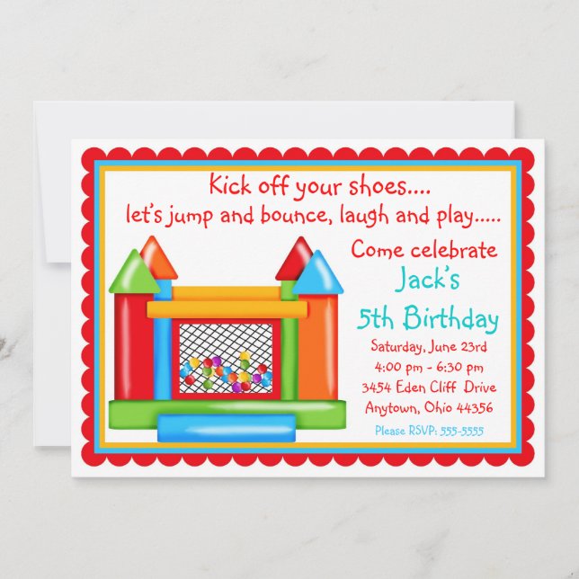 Bounce House Birthday Invitations- Primary Colours Invitation (Front)
