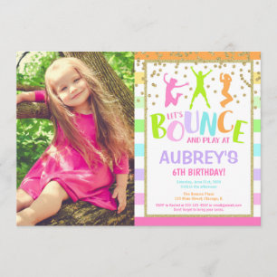 Bounce house birthday party colourful photo invitation