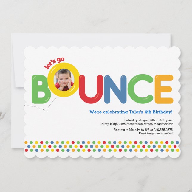 Bounce House Birthday Party Photo Red Blue Green Invitation (Front)