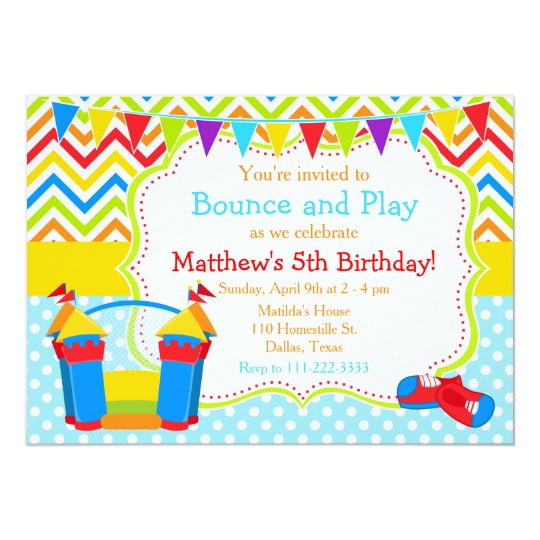 Bounce House Bouncy Castle Birthday Blue Invitation