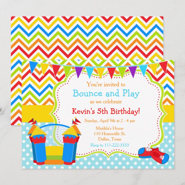 Bounce House Bouncy Castle Birthday Blue Invitation (Front/Back)