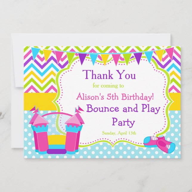 Bounce House Bouncy Castle Birthday Girl Thank You Card (Front)