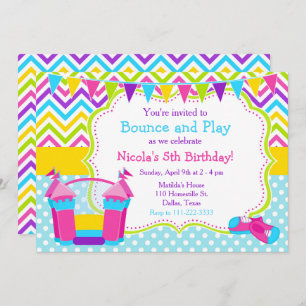 Bounce House Bouncy Castle Birthday Pink Invitation