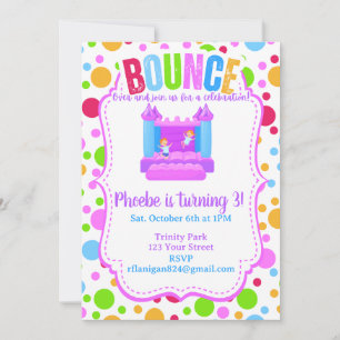 Bounce House Colorful Rainbow Birthday Party  Invitation
