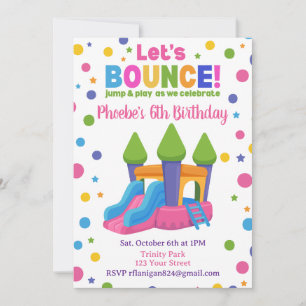 Bounce House Colourful Rainbow Birthday Party Inv Invitation