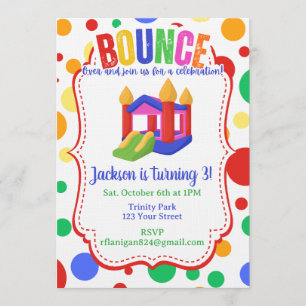 Bounce House Colourful Rainbow Birthday Party  Invitation
